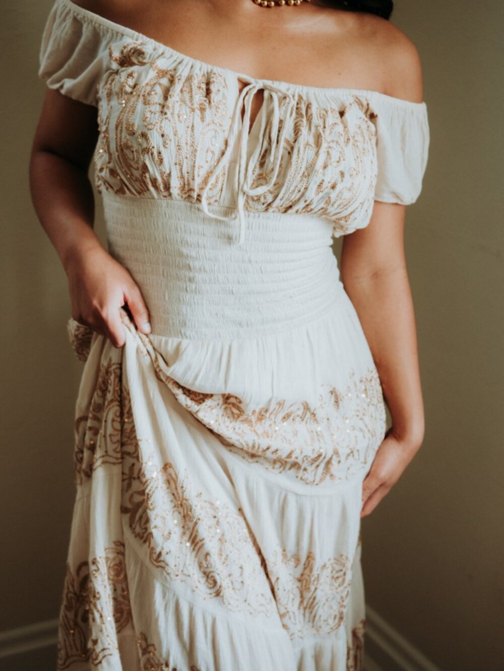 Vintage Boston Proper White and Gold Maxi